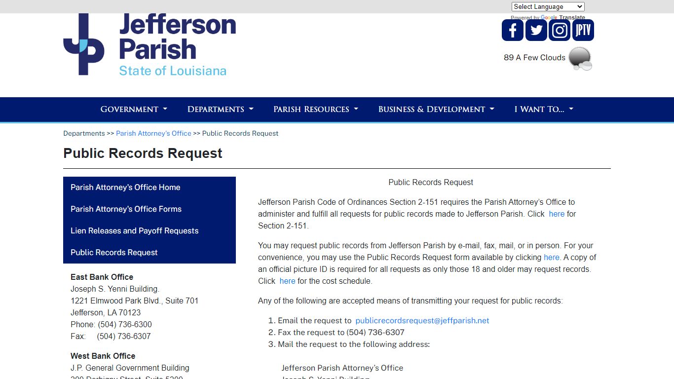 Public Records Request - Jefferson Parish, Louisiana