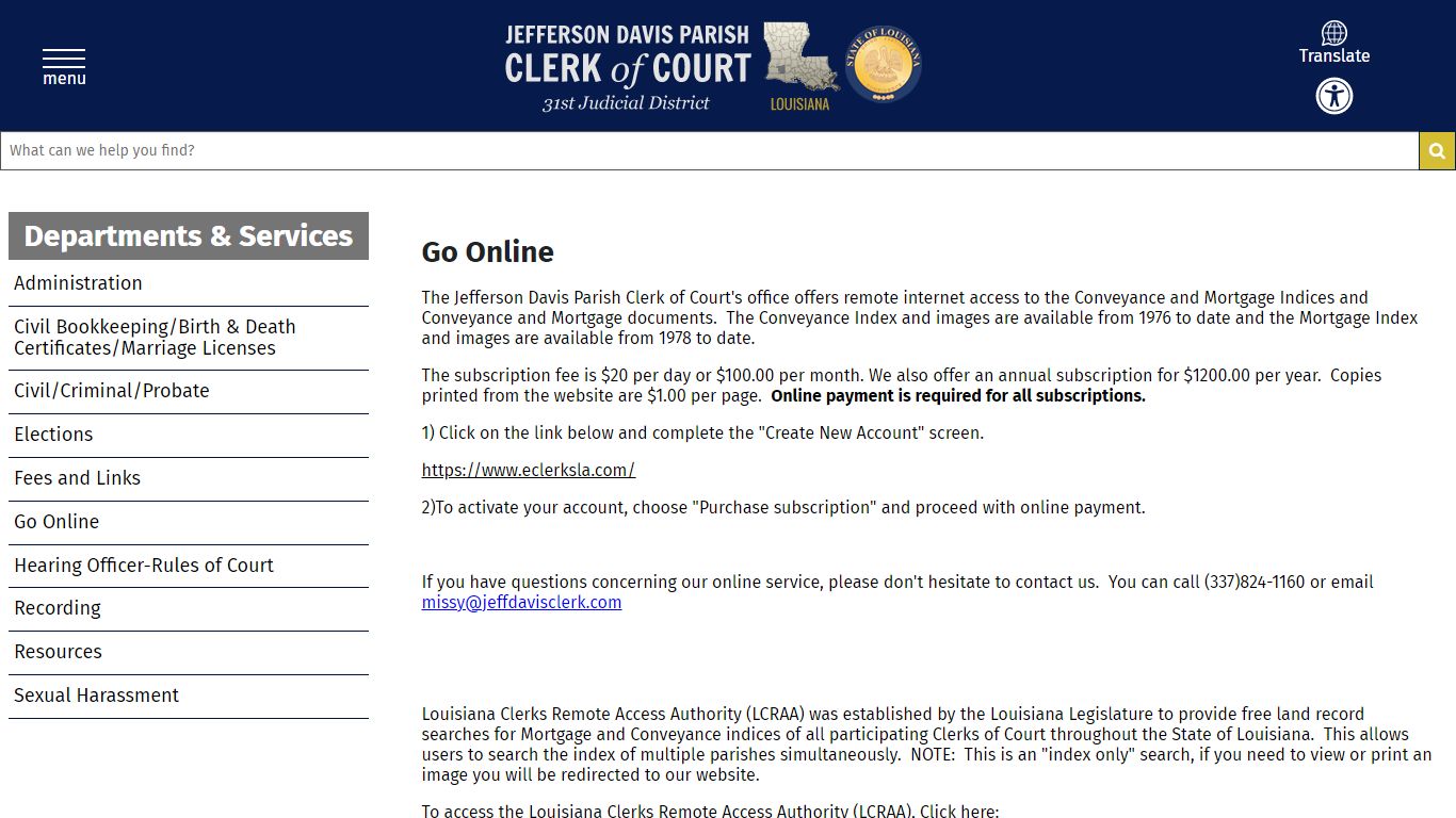 Go Online | Jefferson Davis Parish Clerk of Court - Jennings, LA